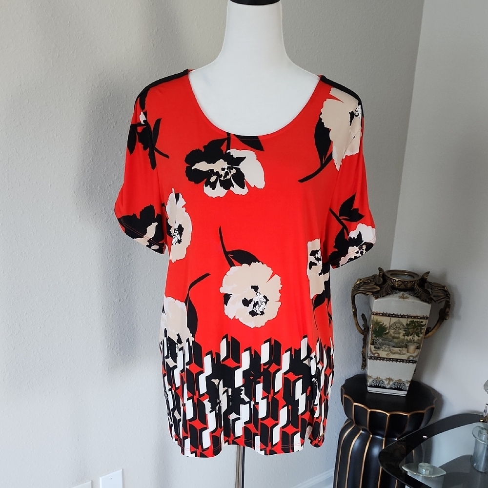 Calvin Klein Red and Black Floral Blouse